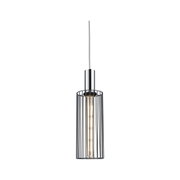 Modern pendant light with black metal cage and chrome cylinder for stylish interior lighting