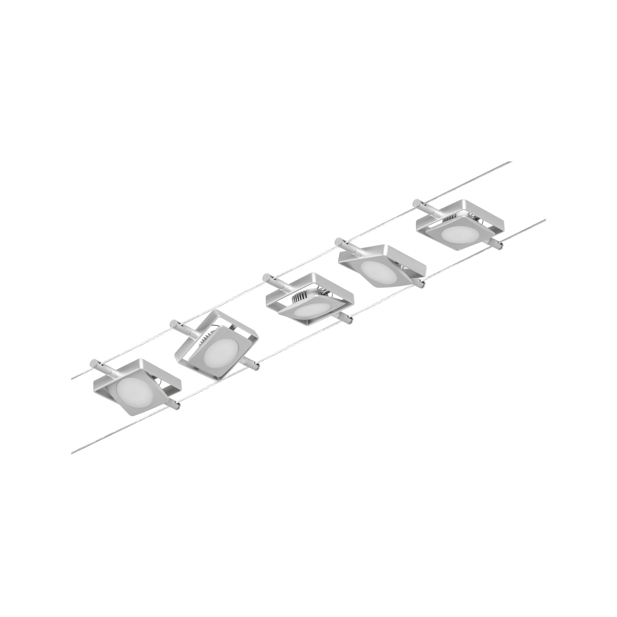 Moderne weiße LED-Seilstrahler mit quadratischem Aluminiumgehäuse für flexible Raumbeleuchtung