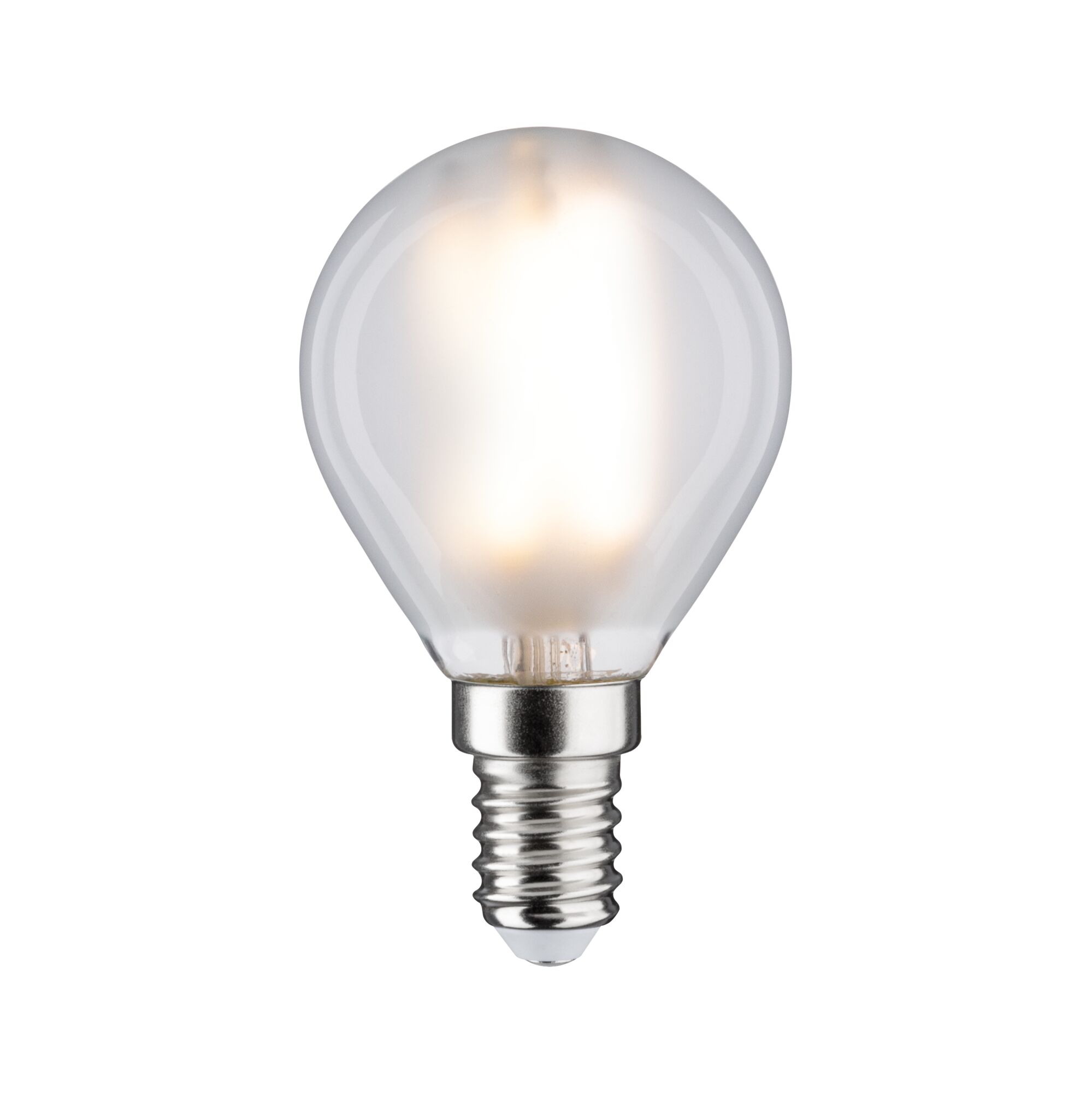 Round LED bulb with frosted glass and E14 base for energy-efficient lighting