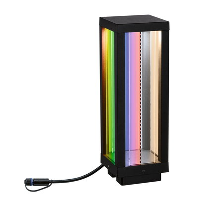 Lanterne extérieure LED noire rectangulaire avec panneaux en verre multicolores et câble pour éclairage de jardin