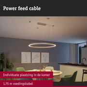 Moderne ronde LED-hanglamp met metalen bevestiging en 1,75 m voedingskabel in woonkamer