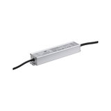 Rectangular silver aluminum LED driver with black cable, IP67 rated for LED lighting applications