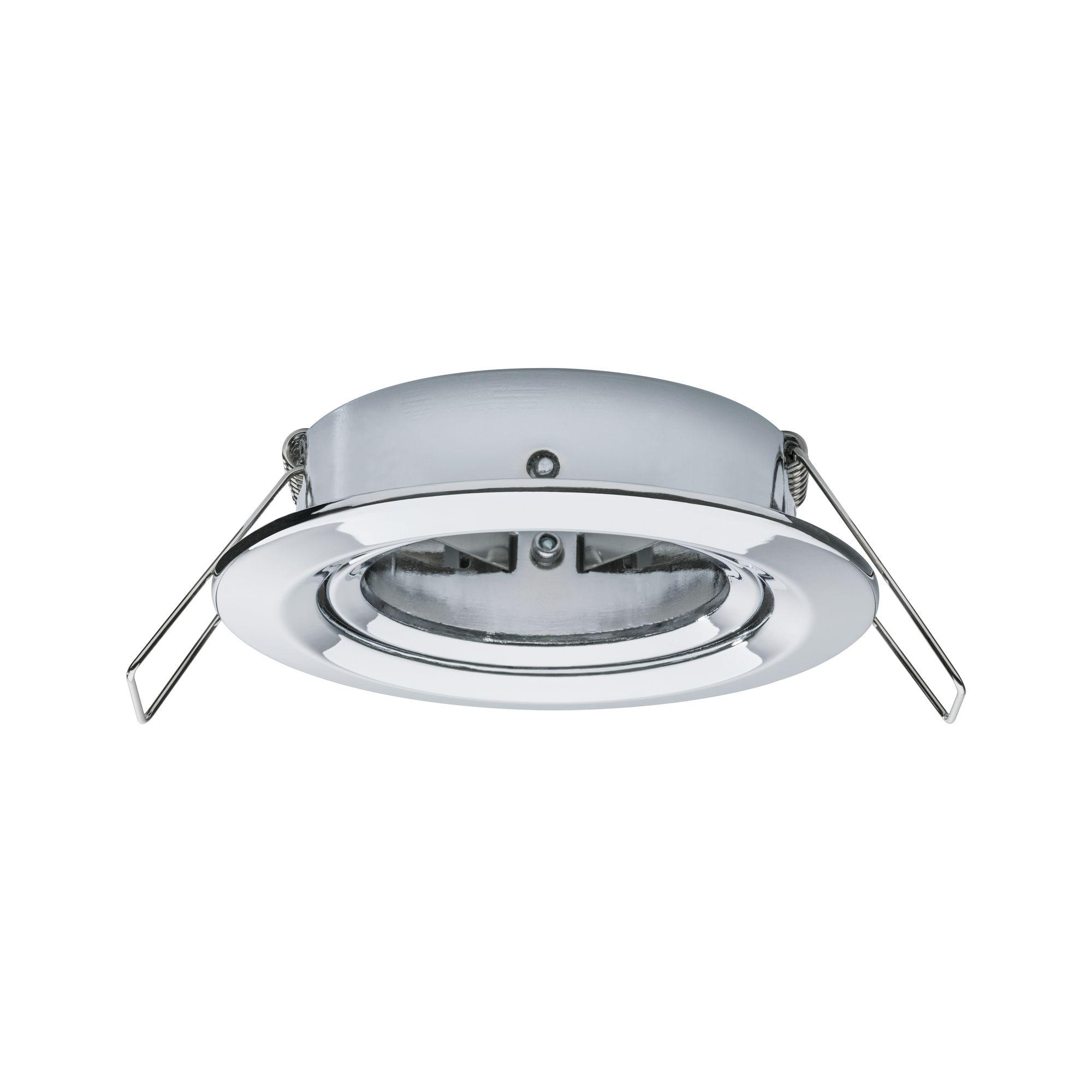 Round recessed spotlight in chrome metal with spring clips for ceiling installation, LED compatible