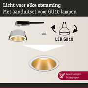 Witte inbouwspot met gouden reflector en aansluitset voor GU10 LED-lampen