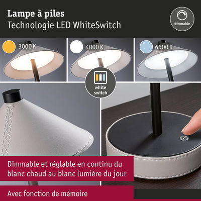 Lampe de table LED dimmable en simili cuir blanc avec température de couleur réglable de 3000K à 6500K