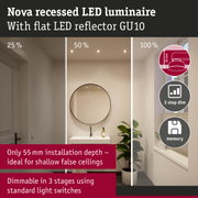 Nova recessed LED luminaire with flat GU10 reflector, 3-step dimmable, 55 mm installation depth for shallow ceilings