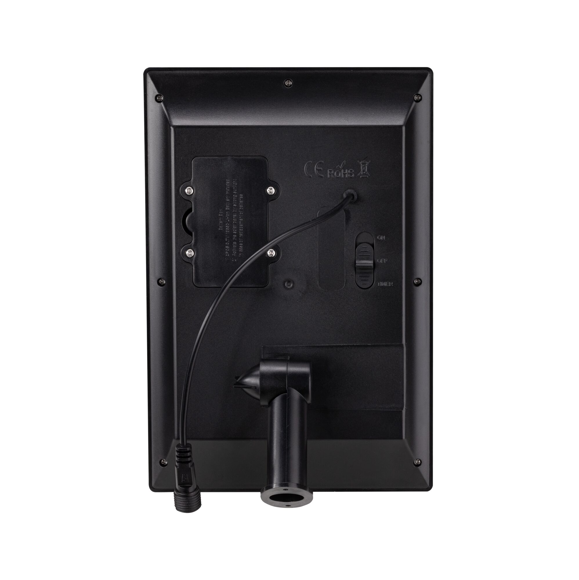 Back view of black plastic device with cable and on/off switch for LED lighting control