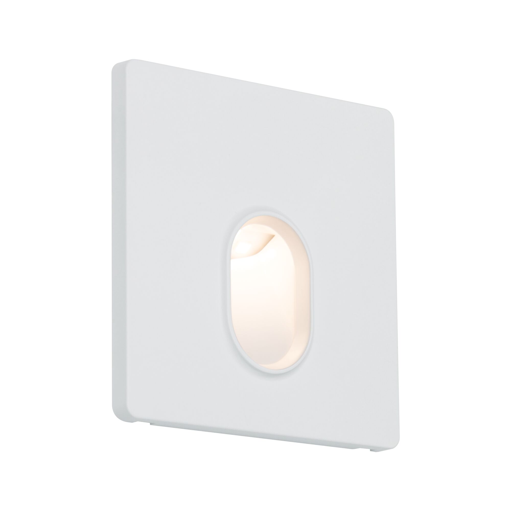 LED Wandeinbauleuchte Wall eckig 78x78mm 1,1W 65lm 230V 2700K Weiß Weißes quadratisches LED-Wandeinbauleuchte mit ovalem Lichtausschnitt für moderne Innenbeleuchtung