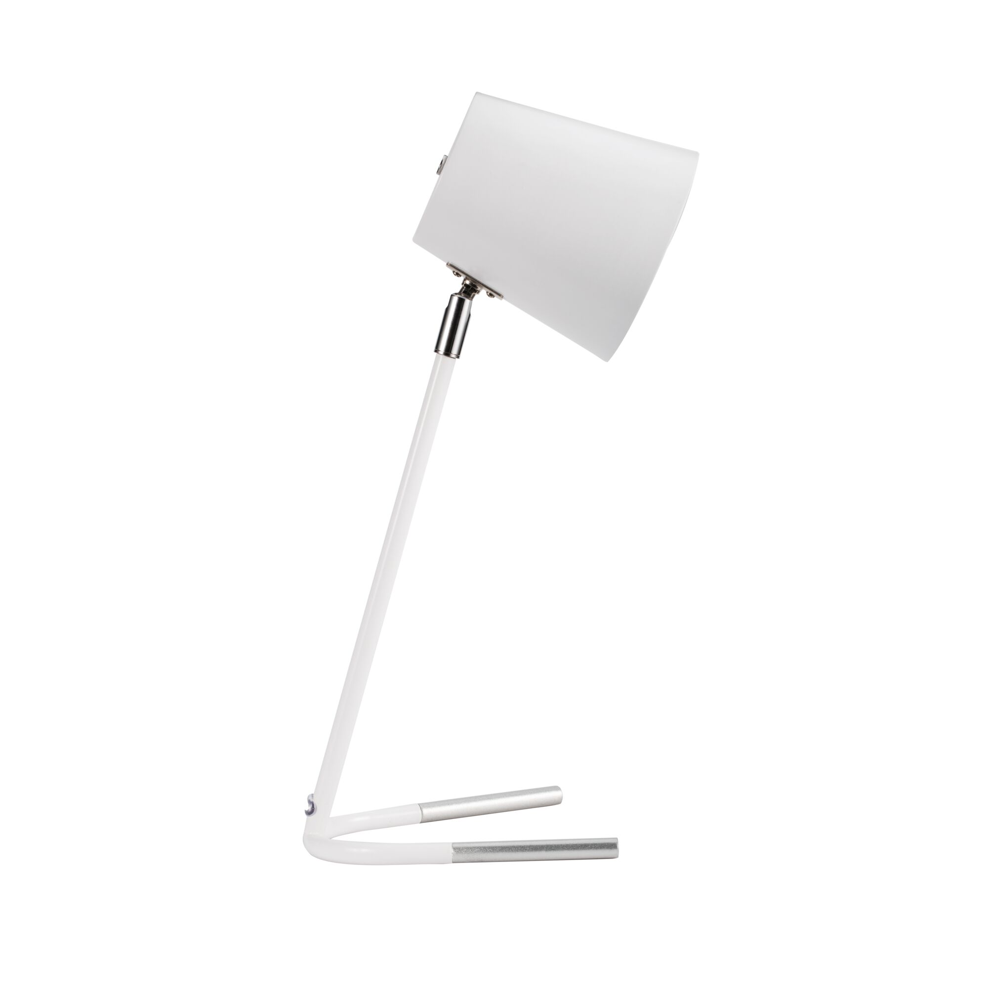 Moderne witte metalen bureaulamp met verstelbare kap en zilveren accenten voor stijlvolle verlichting thuis