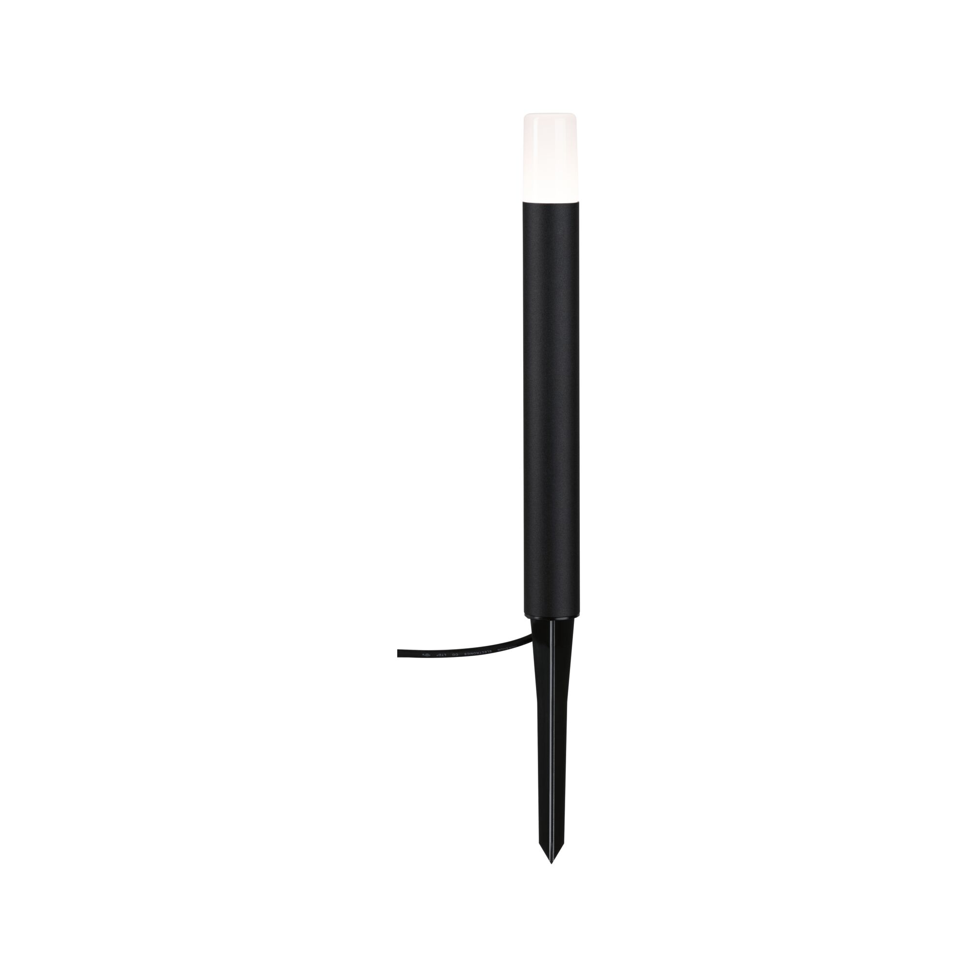 Plug & Shine LED Sloupkové svítidlo Flarea Jednotlivé světlo IP65 válcový 400mm 3000K 3,6W 150lm 24V Černá Kov Schwarze LED-Gartenleuchte mit weißem Diffusor und Erdspieß aus Kunststoff für Außenbeleuchtung