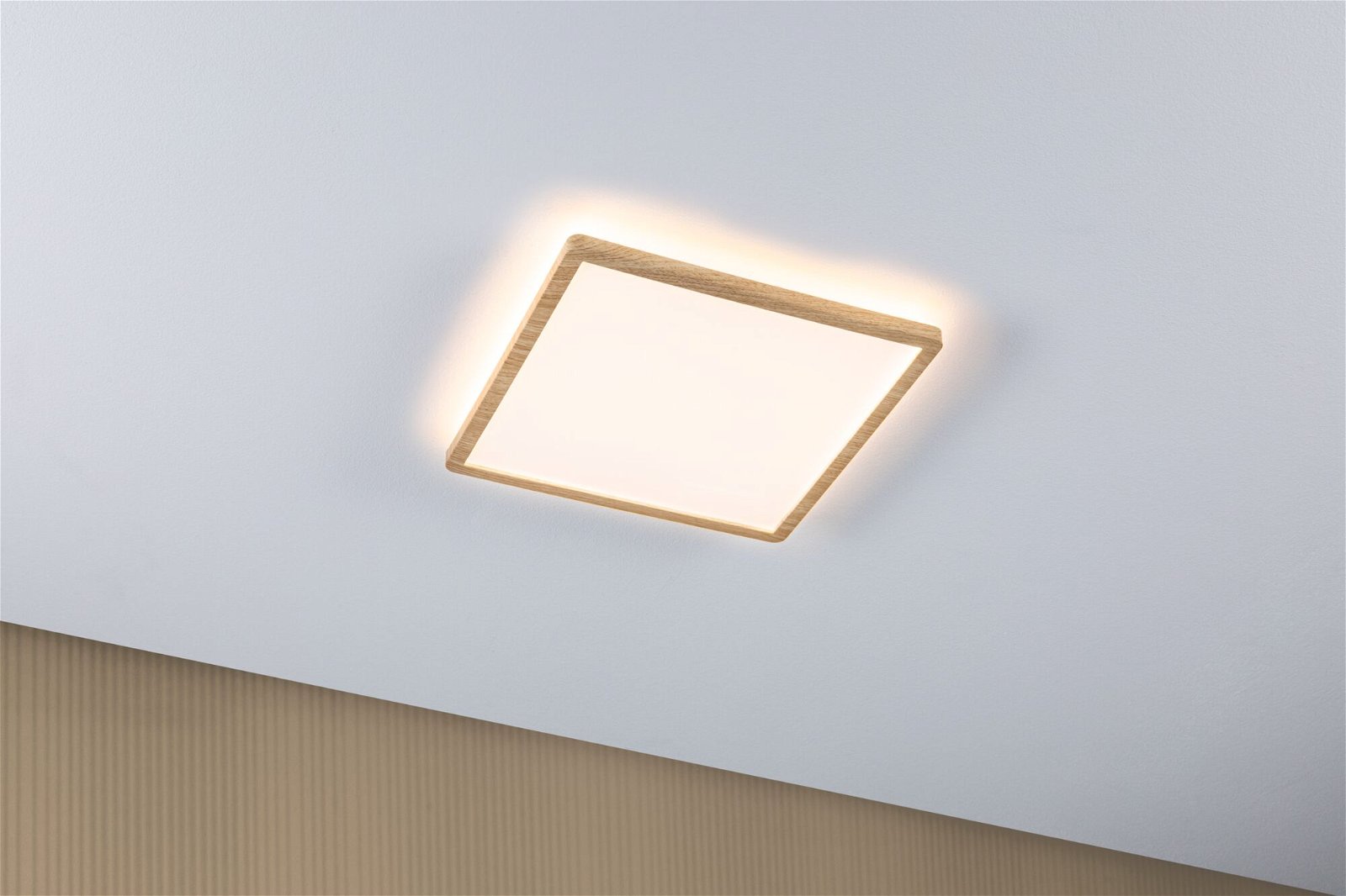 Panneau LED Atria Shine Backlight IP44 carré 293x293mm 16W 1600lm 3000K Esthétique bois