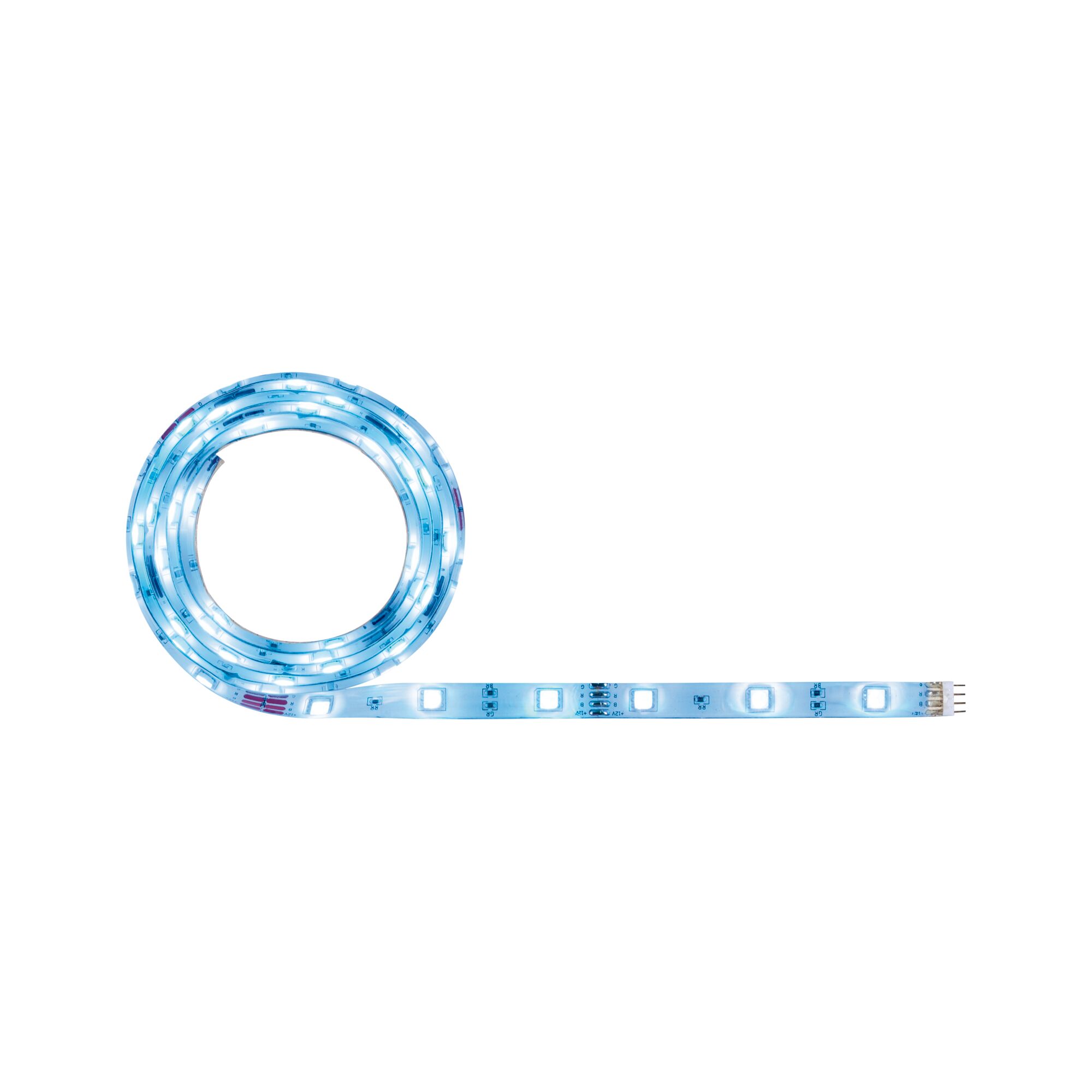 Flexible white LED strip light with blue glow for decorative lighting and ambient room accents