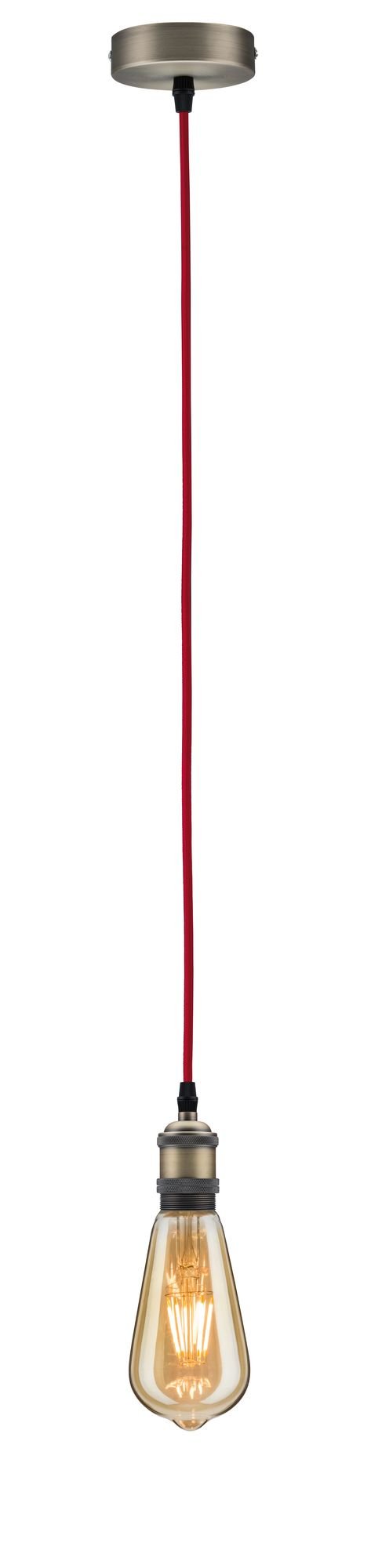 Pendant socket Fabric cable E27 max. 60W Red/Brushed nickel