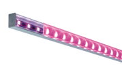 Elongated LED light with pink illumination and grey housing for modern interior lighting