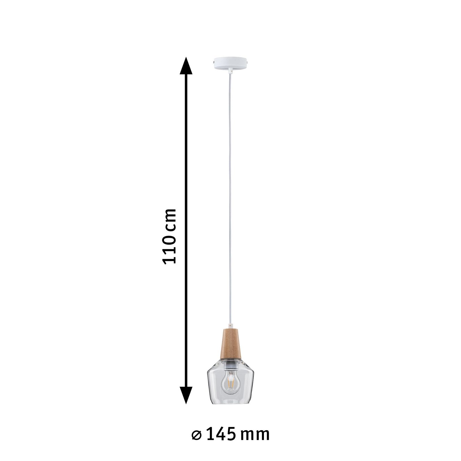Neordic Hanglamp Ylvie E27 max. 20W Hout/Helder dimbaar Hout/Glas