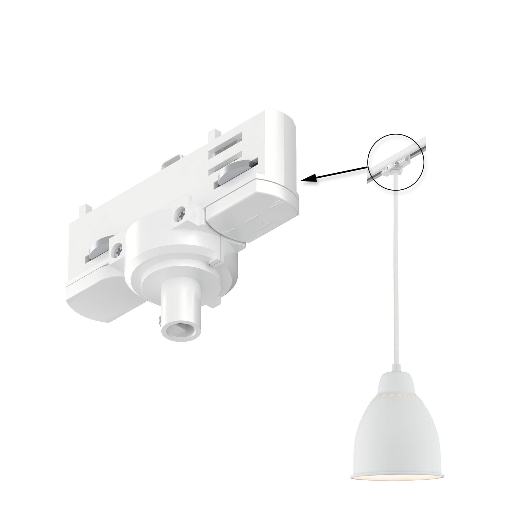 Witte kunststof lampconnector met rail en hanglamp voor moderne binnenverlichting