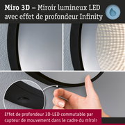 Miro 3D miroir LED avec cadre noir et effet de profondeur 3D, capteur de mouvement pour éclairage