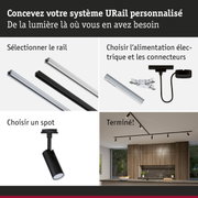 Système de rail URail modulaire avec rails noirs et blancs et spots LED pour éclairage personnalisable