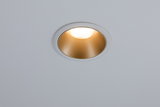 Rund indbygningslampe med hvid ramme og gylden reflektor til moderne LED-loftbelysning