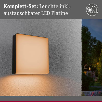 Quadratische LED-Wandleuchte in Schwarz mit warmweißem Licht für Außenbereiche und Hauswandbeleuchtung