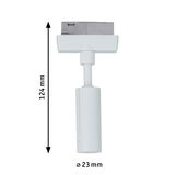 White metal LED spotlight 124 mm high and 23 mm diameter for track lighting systems