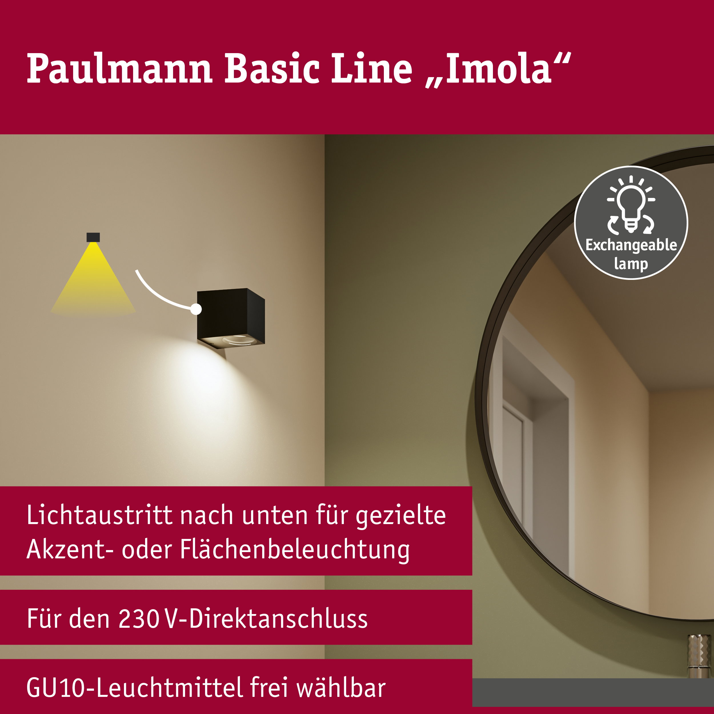 Wandleuchte Imola IP44 GU10 230V max. 10W Schwarz matt