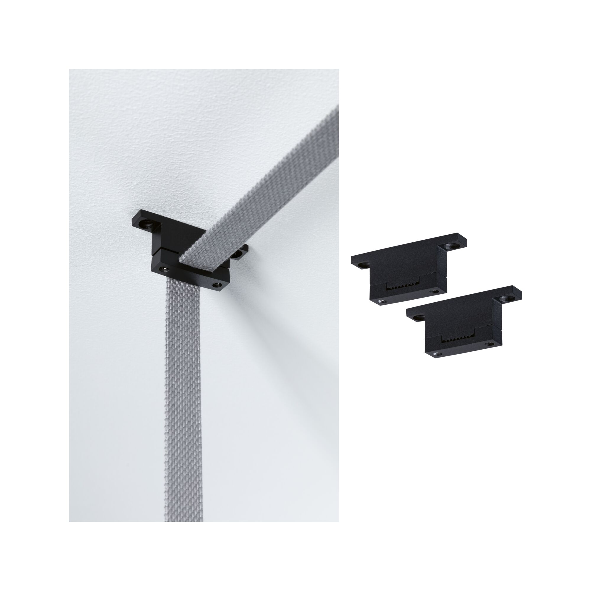 ULine Accessories Belt holder Straight 2-piece set Black Black metal ceiling bracket with grey textile strap for flexible lighting systems