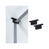 Black metal ceiling bracket with grey textile strap for flexible lighting systems