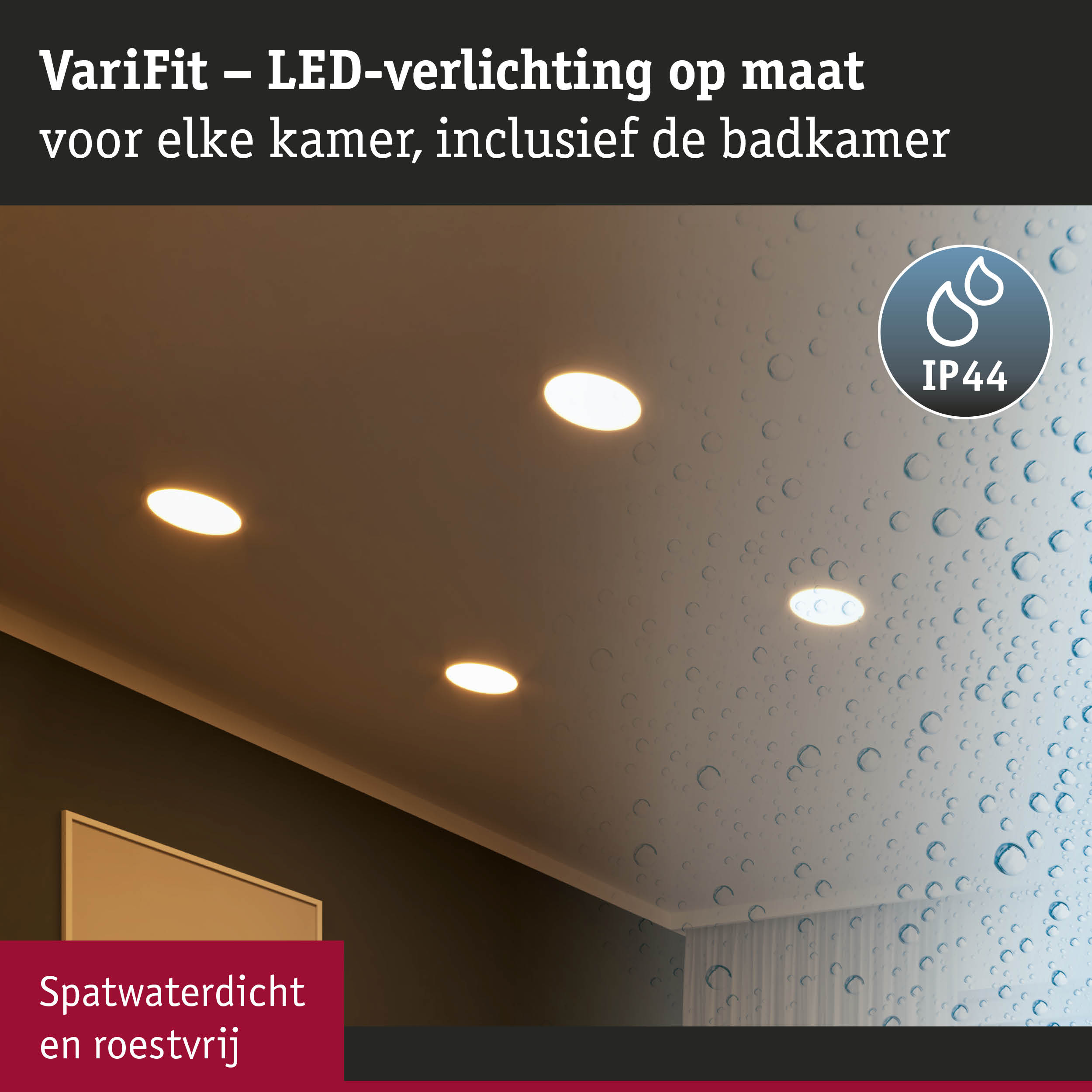 VariFit LED inbouwspot met IP44, spatwaterdicht en roestvrij voor badkamerverlichting