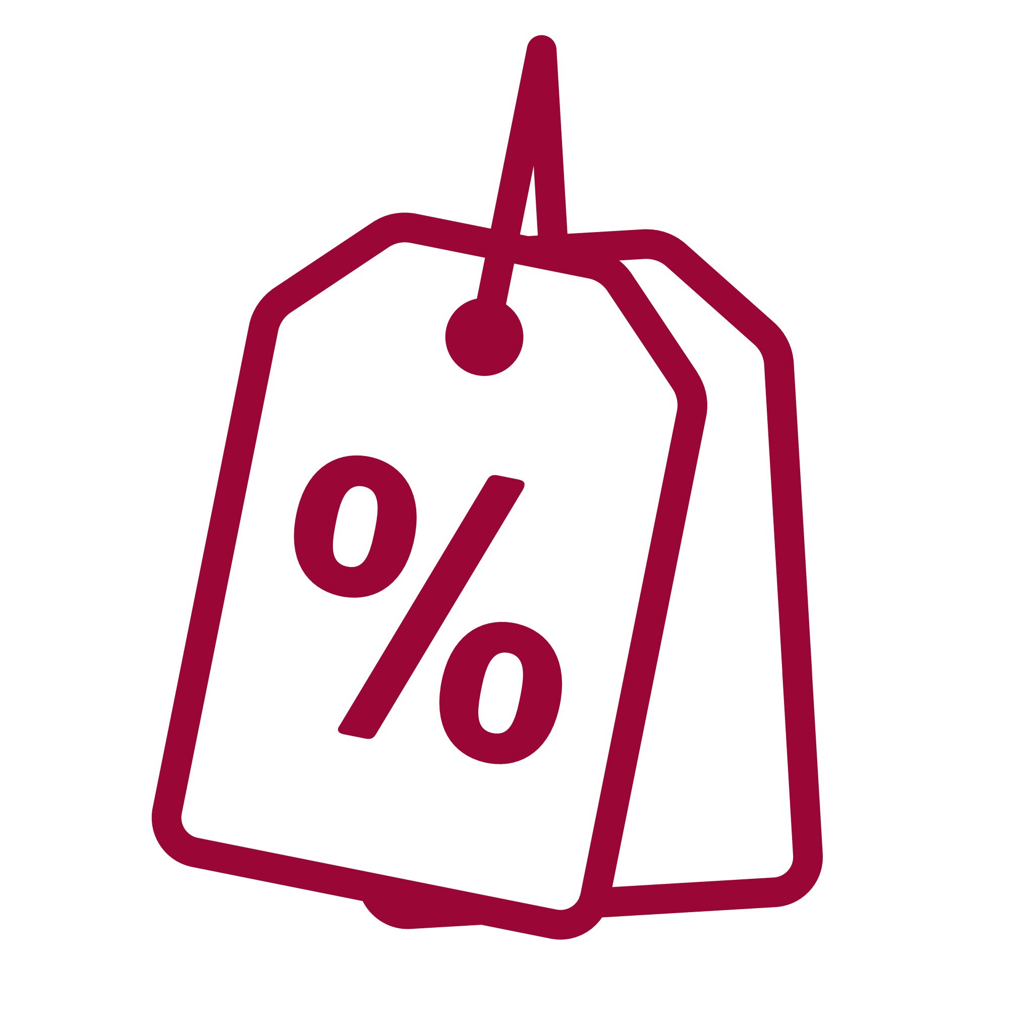 Rotes Symbol mit zwei Preisschildern und Prozentzeichen für Rabatt und Angebote