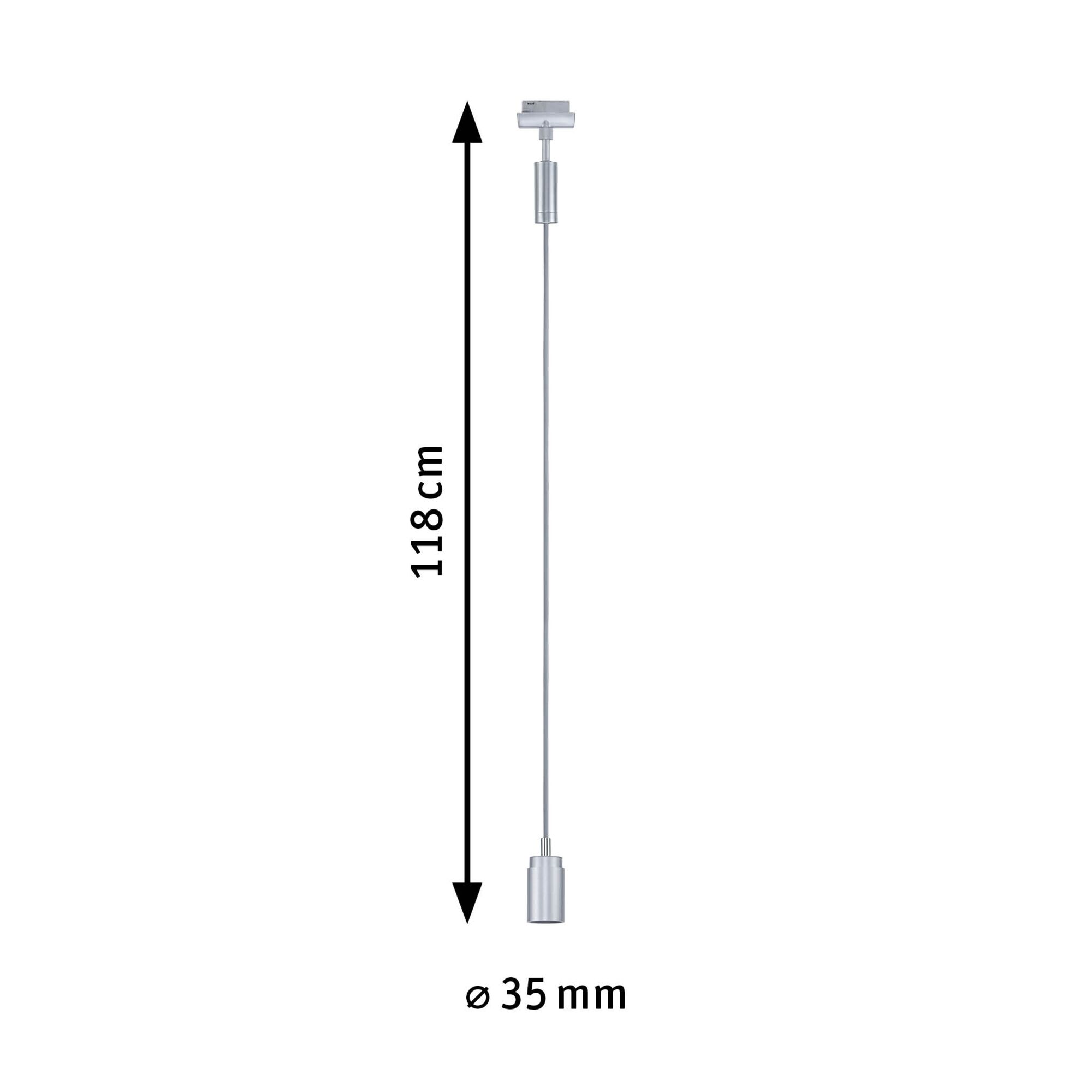 Silbernes LED-Seilpendel aus Metall mit 118 cm Länge und 35 mm Durchmesser für moderne Beleuchtung
