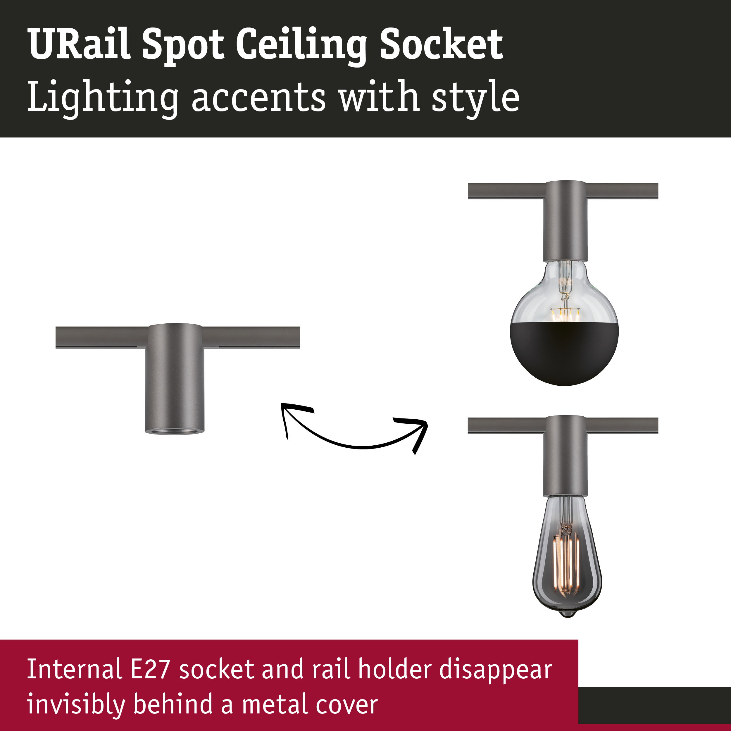 URail Rail spot Socket E27 max. 20W dimmable 230V Titanium