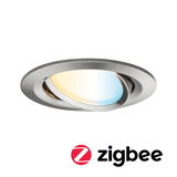 Runder Einbaustrahler aus gebürstetem Edelstahl mit einstellbarem Licht in warmweiß und kaltweiß