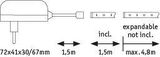 Technical drawing of white LED power supply with dimensions and connection details for lighting systems