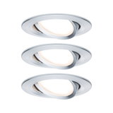 Trois spots encastrés ronds en aluminium brossé avec lumière LED blanc chaud pour intérieur