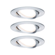 Trois spots encastrés ronds en aluminium brossé avec lumière LED blanc chaud pour intérieur