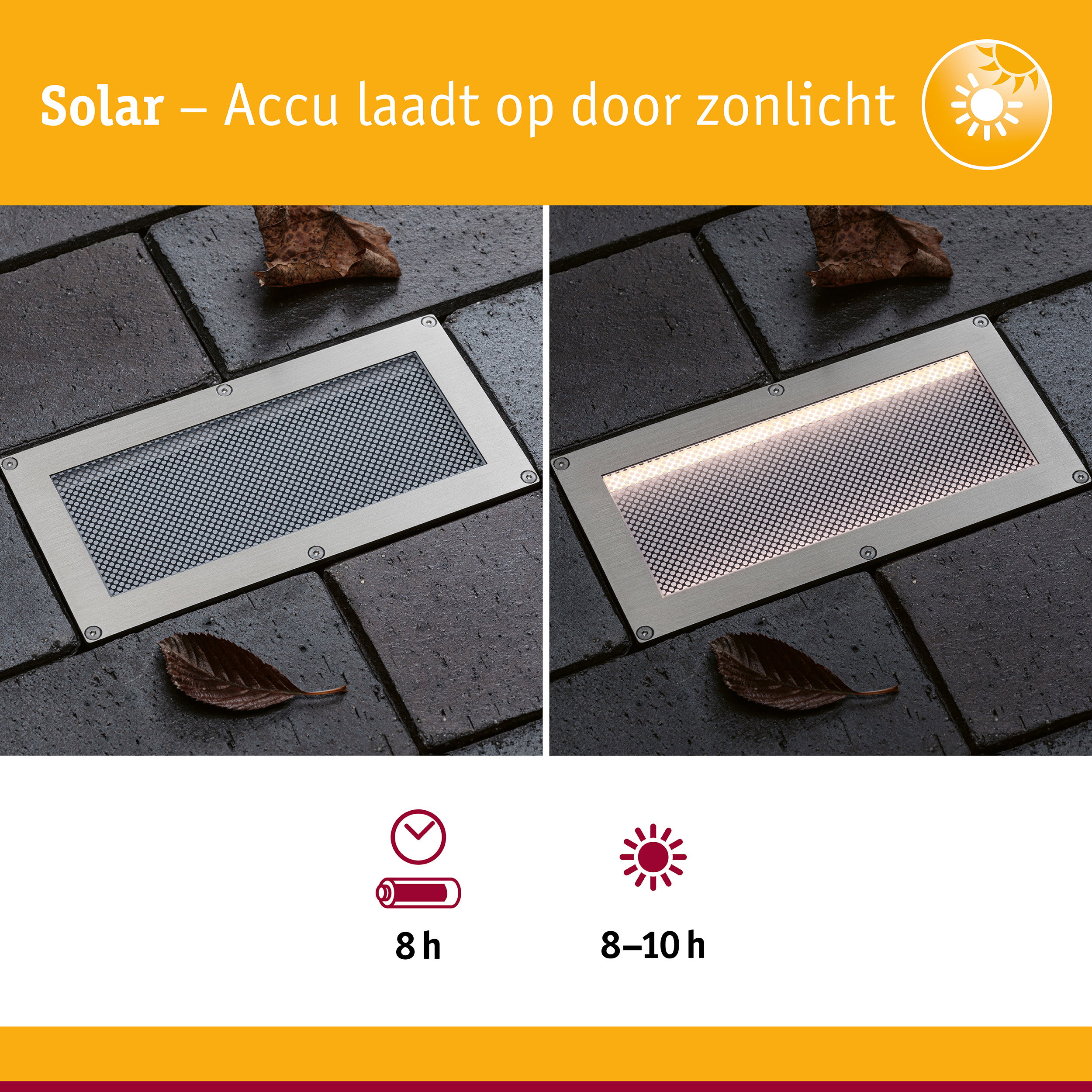 Solar LED-grondinbouwlamp Sorea Schemerings-sensor IP67 hoekig 200x100mm 3000K 0,3W 16lm 3,7V Staal geborsteld ABS/Polycarbonaat/edelstaal