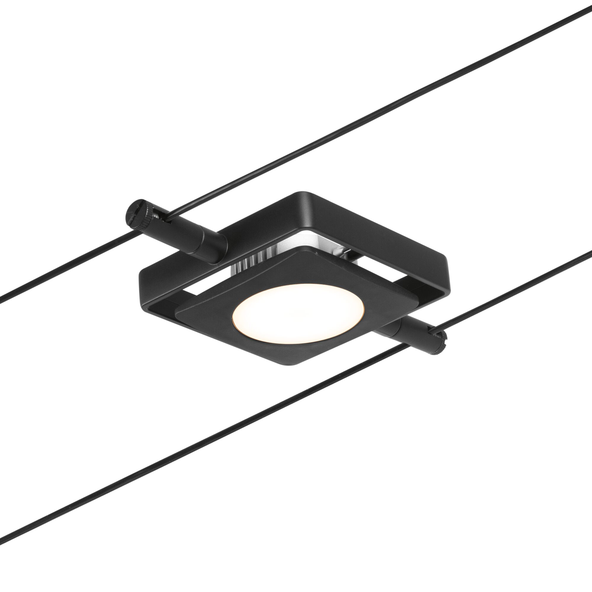 Black LED cable spotlight with square design and warm white light for modern interior lighting