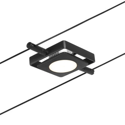 Black LED cable spotlight with square design and warm white light for modern interior lighting