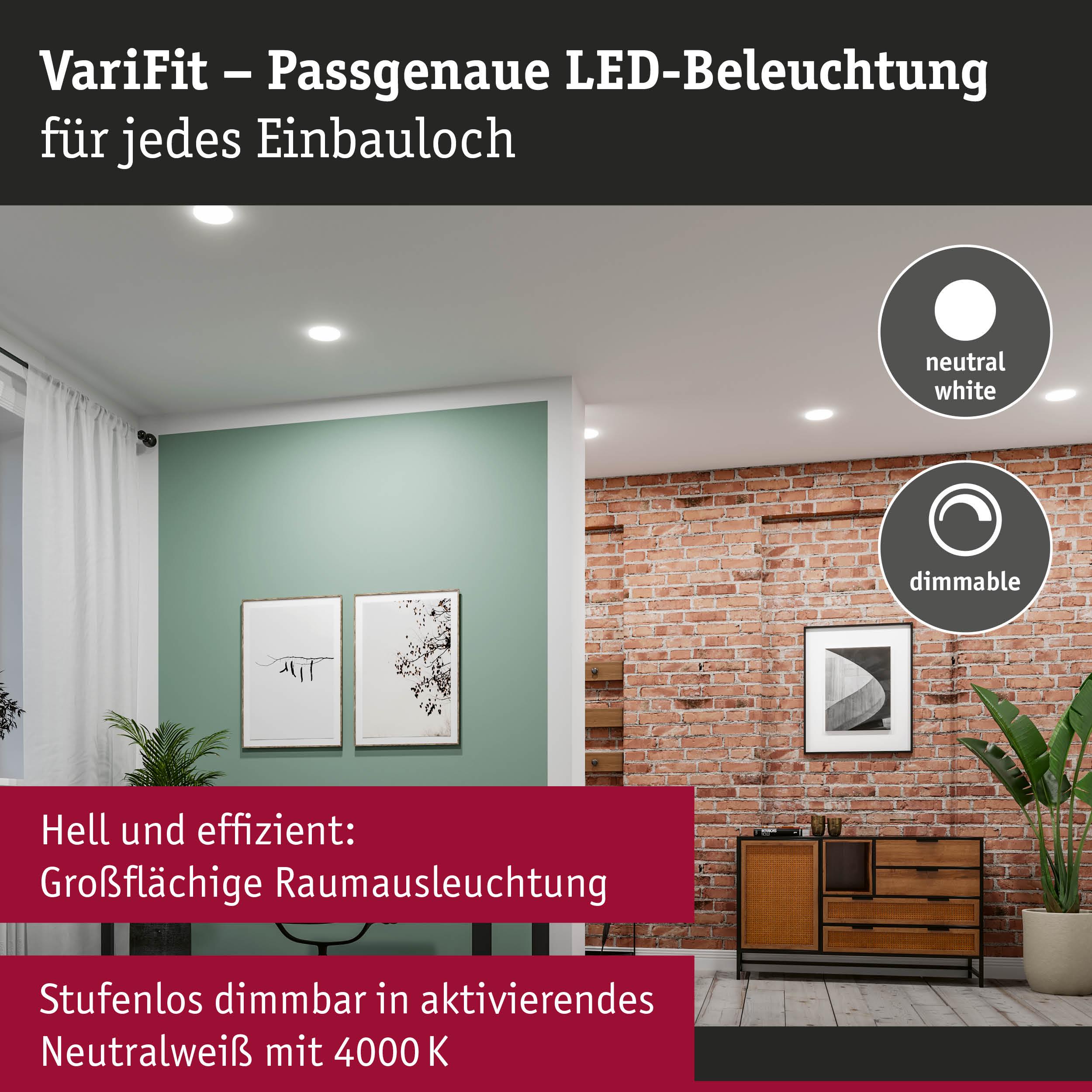 VariFit LED-Einbauleuchten in neutralweiß 4000K, dimmbar für großflächige Raumbeleuchtung im Wohnzimmer