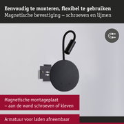 Zwarte magnetische wandlamp met flexibele arm en eenvoudige montage met schroeven of lijm