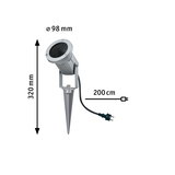 Silver metal spike spotlight with 98 mm diameter and 200 cm cable for outdoor lighting