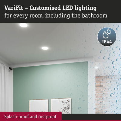 VariFit white LED recessed lights, splash-proof and rustproof, perfect for bathroom lighting solutions