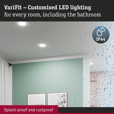 VariFit white LED recessed lights, splash-proof and rustproof, perfect for bathroom lighting solutions