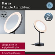 Schwarzer Masua LED-Tischspiegel mit 3-fach Vergrößerung und IP44 Schutz für Badbeleuchtung
