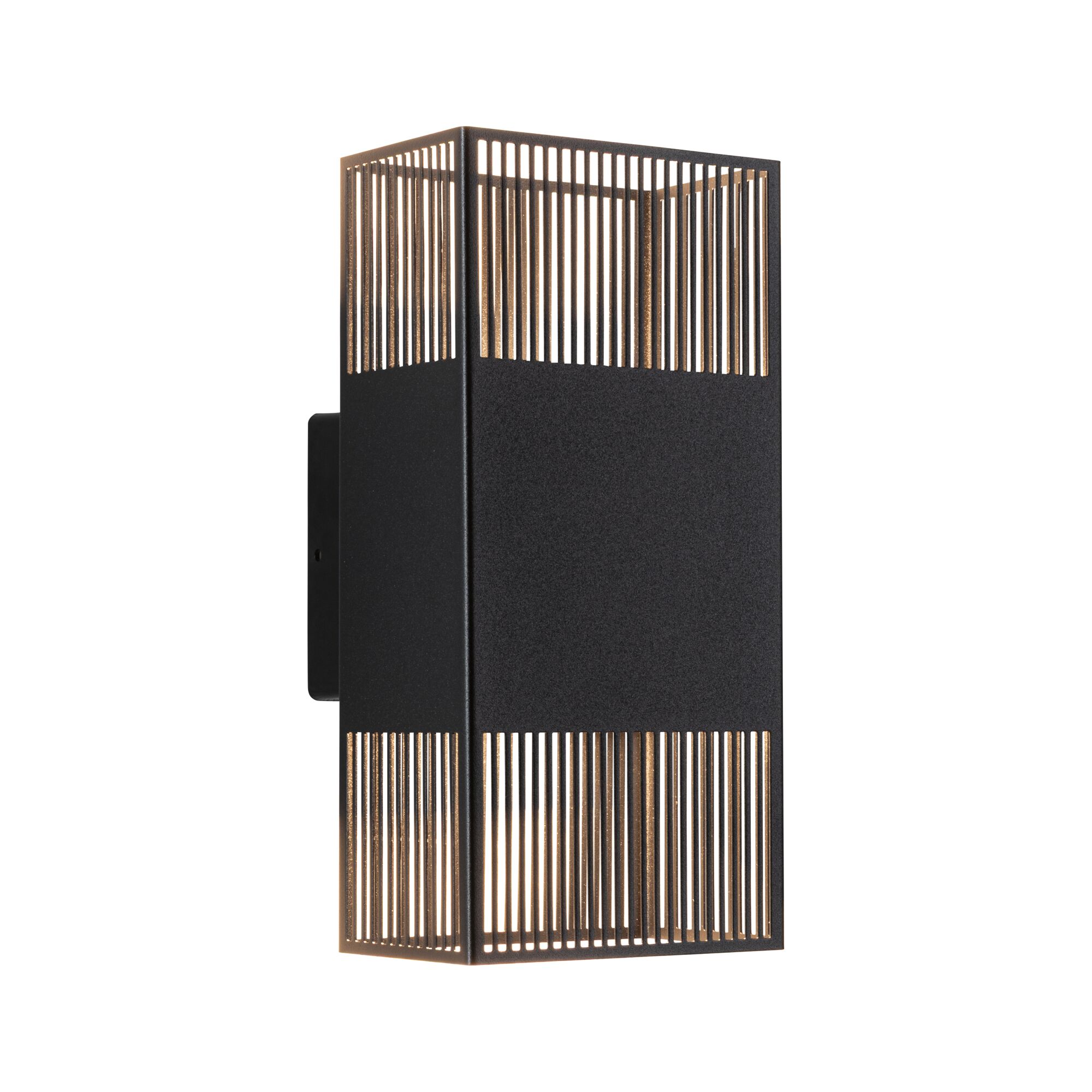 LED-wandlamp Tharin IP44 3000K 120x250mm 2x3,7W Zwart Zwarte metalen wandlamp met verticale lamellen en warm wit licht voor moderne binnenverlichting