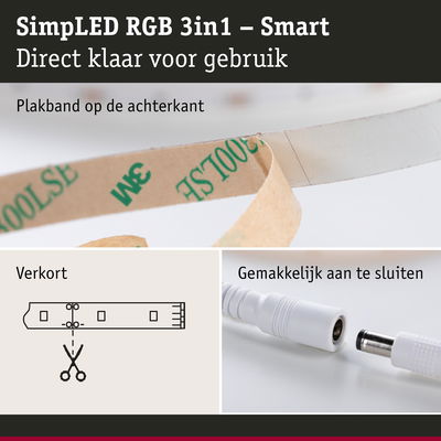 Plakband aan achterkant van SimplLED RGB 3in1 Smart LED-strip met eenvoudig aan te sluiten stekker