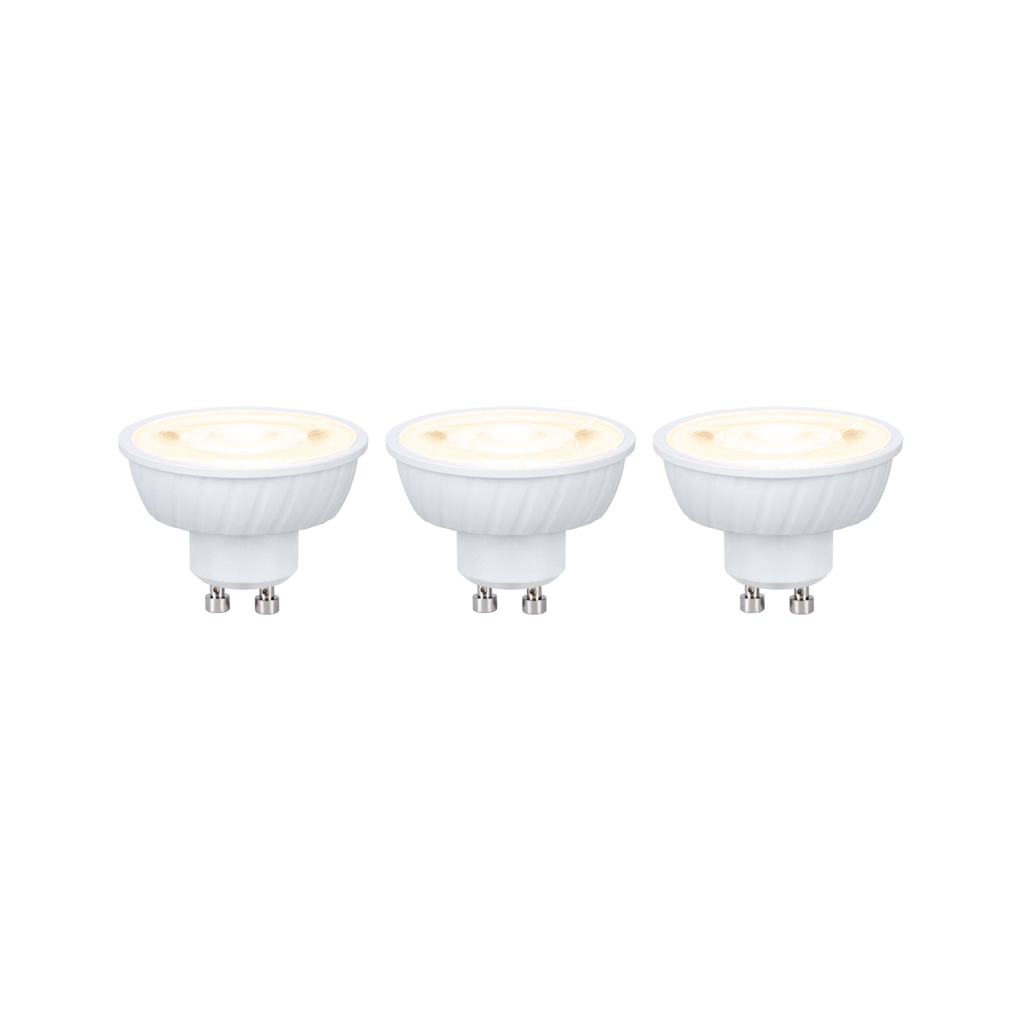 Drei weiße LED-Reflektorlampen mit GU10-Sockel, energiesparende LED-Spots für Wohnraumbeleuchtung