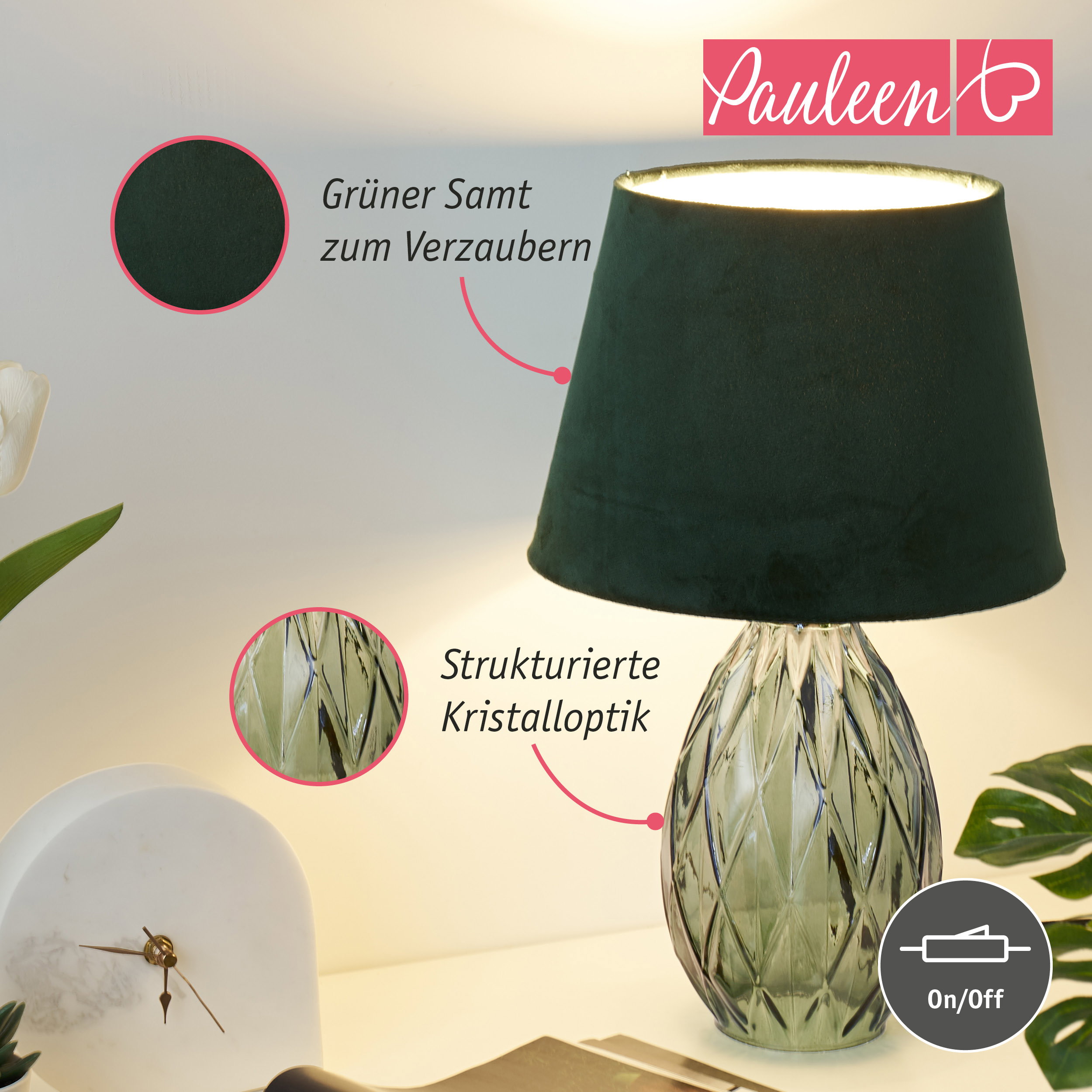 Paulmann Pauleen Tischleuchte Crystal Velvet E14 max. 20W Grün