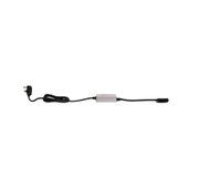 Black power cable with white inline device and UK plug, LED lighting accessory for electrical setups